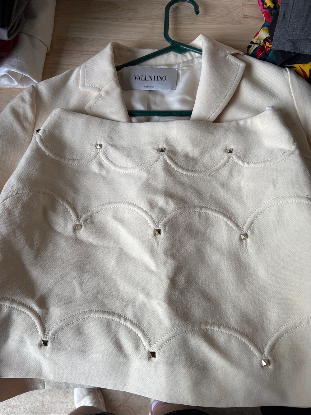Valentino Cream Embroidered Scallop Blazer and Skirt Set